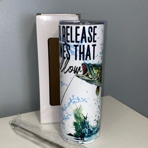 Funny fishing 20oz Tumbler new w box comes with stainless steel reusable straw